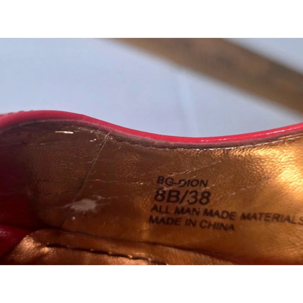 BCBGeneration Womens Coral Red Patent Peep Toe Stiletto Heel Pumps Size 7.5/38